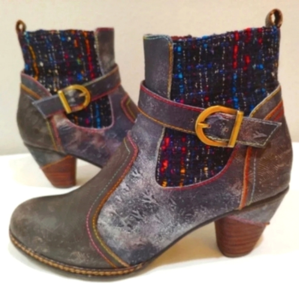 L'Artiste Spring Step Boots Cienna Distressed Multicolor Leather US 7.5 Zip - Picture 4 of 14